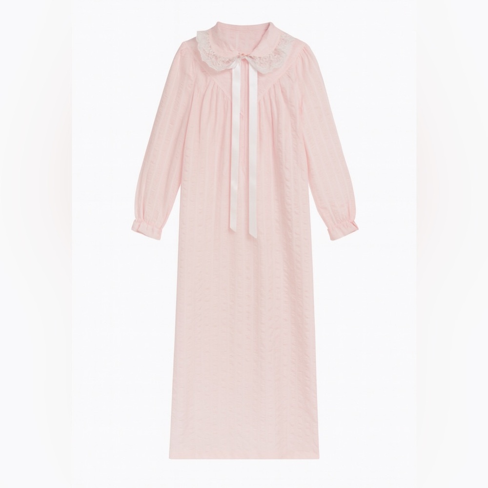 Vintage Pink Lace Collar Nightgown – Size Small – Made in USA – Satin Ribbon
